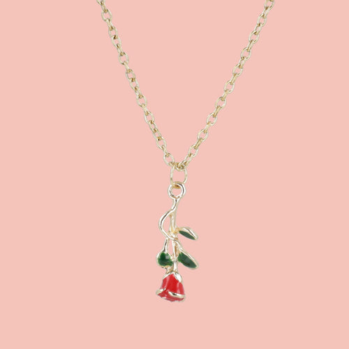 Red Enchanted Rose Necklace