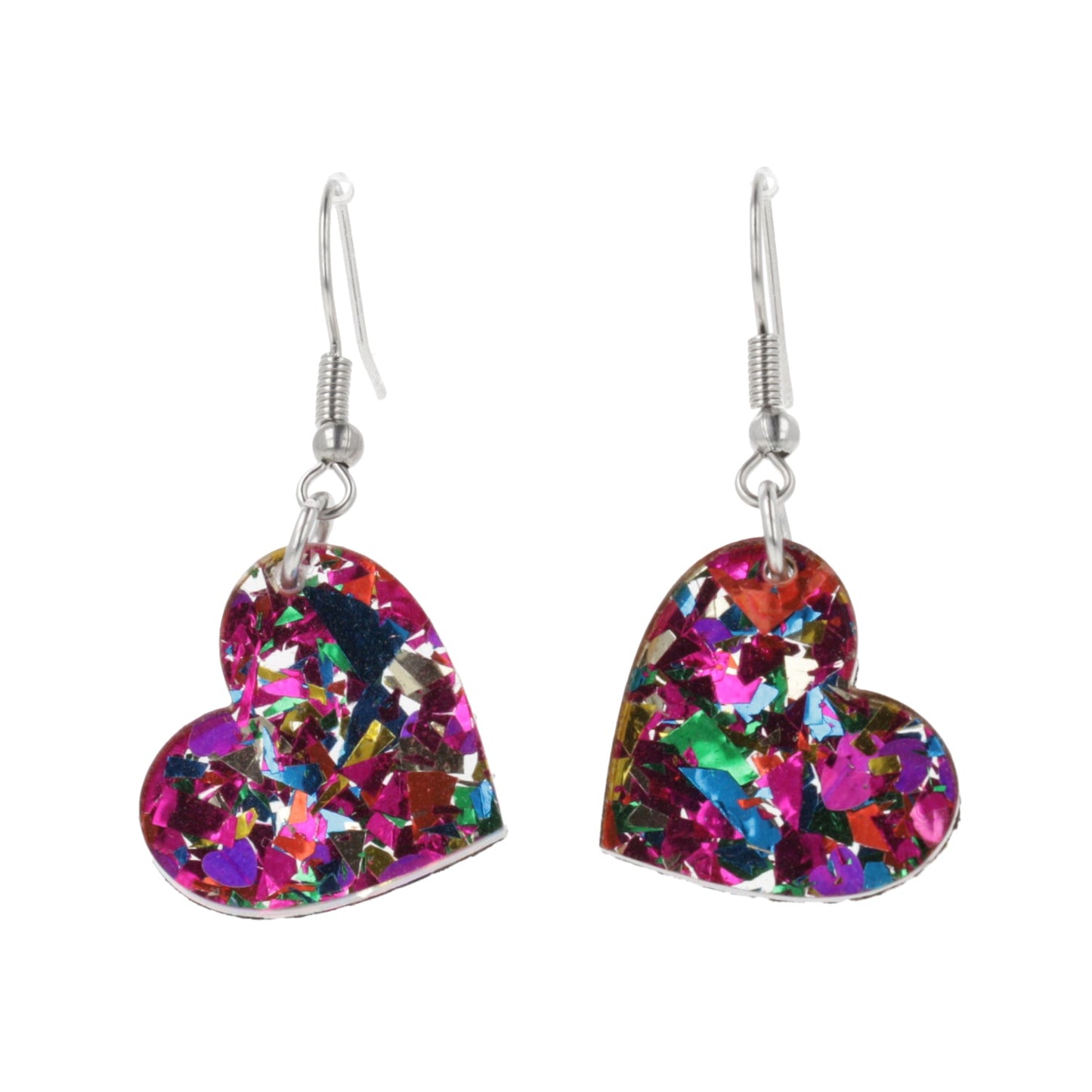 Rainbow Confetti Heart Earrings