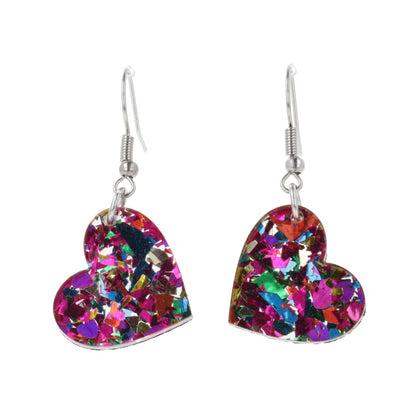 Rainbow Confetti Heart Earrings