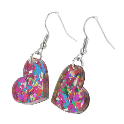 Rainbow Confetti Heart Earrings