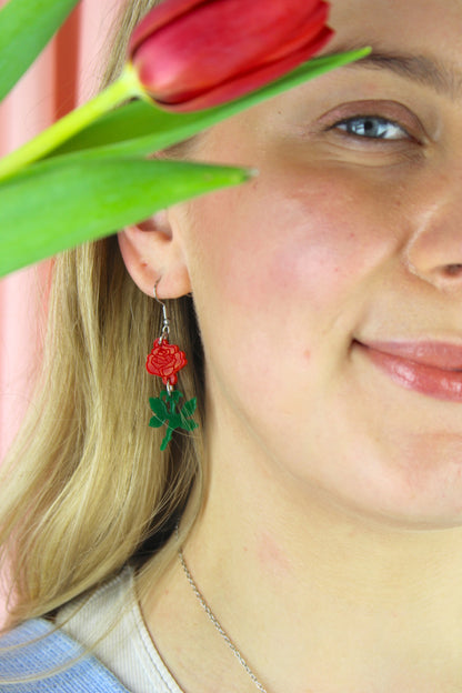 Red Rose Earrings