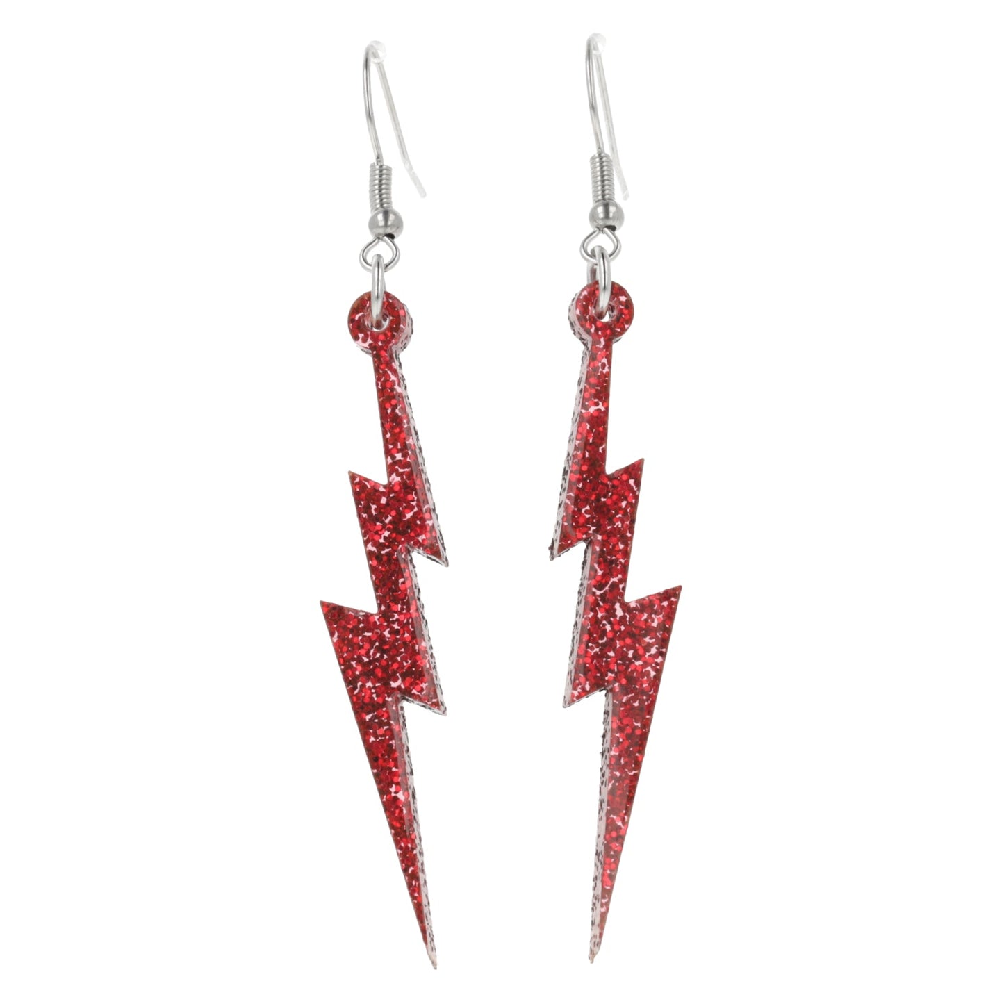 Red Glitter Lightning Bolt Earrings