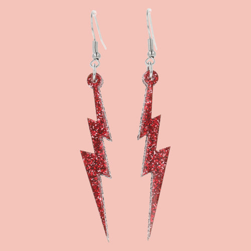 Red Glitter Lightning Bolt Earrings