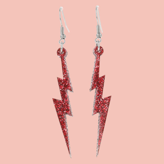 Red Glitter Lightning Bolt Earrings