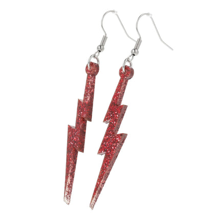 Red Glitter Lightning Bolt Earrings
