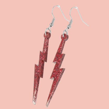 Red Glitter Lightning Bolt Earrings