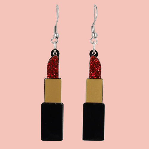 Red Glitter Lipstick Earrings