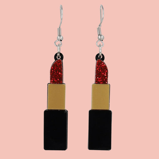 Red Glitter Lipstick Earrings