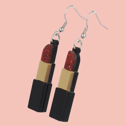 Red Glitter Lipstick Earrings