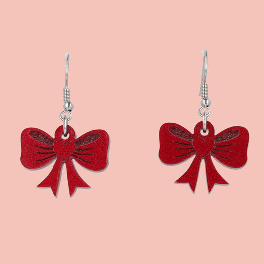 Red Heart Bow Earrings